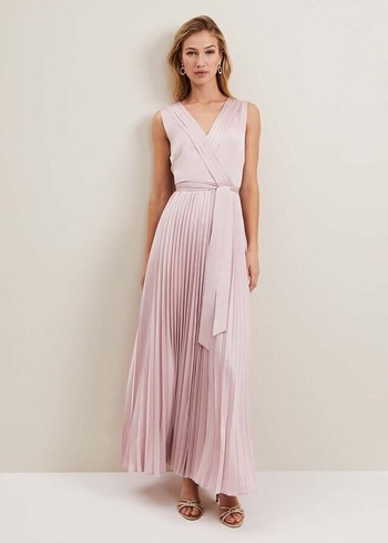 Phase Eight Bonnie Pleated Wrap Satin Dress Pink USA | 7530216-AK